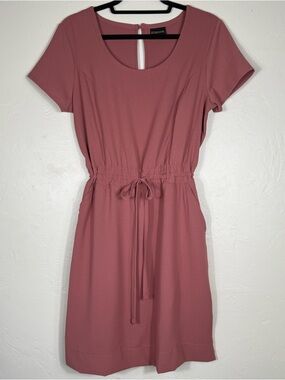 32° Cool Dusty Rose Pink Drawstring Waist Midi Dress Athleisure Casual Small